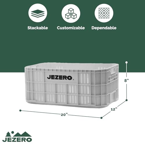 JEZERO Heavy-Duty Plastic Utility Tote | Reinforced Storage Crate for Heavy Loads | Durable & Reusable | 20" x 12" x 8", White, 2-Pack - color: White