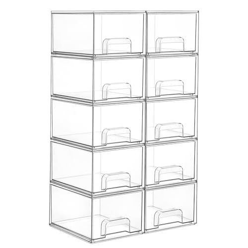 Vtopmart 10 Pack Small Clear Stackable Storage Drawers - style: Small-10pack-Clear