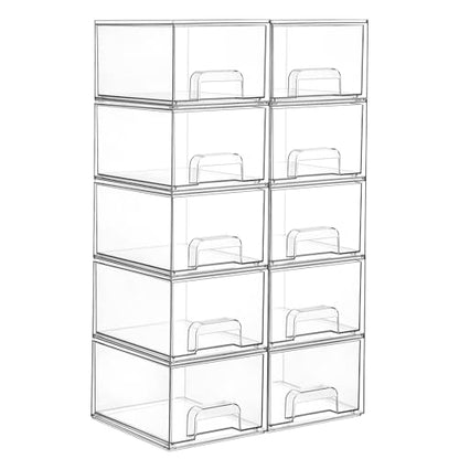 Vtopmart 10 Pack Small Clear Stackable Storage Drawers - style: Small-10pack-Clear