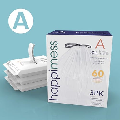 happimess 20-Count Unscented 8 Gal Drawstring Trash Bags, White, Pack of 4 - color: White, size: 80 Count (Pack of 1)