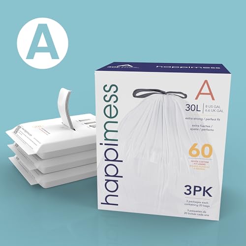 happimess 20-Count Unscented 8 Gal Drawstring Trash Bags, White, Pack of 5 - color: White, size: 100 Count (Pack of 1)