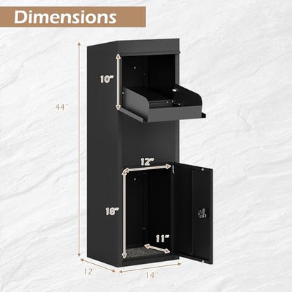 COSTWAY Outdoor Package Delivery Box, 44" Galvanized Steel Parcel Mailbox - size: 14" x 12" x 44"