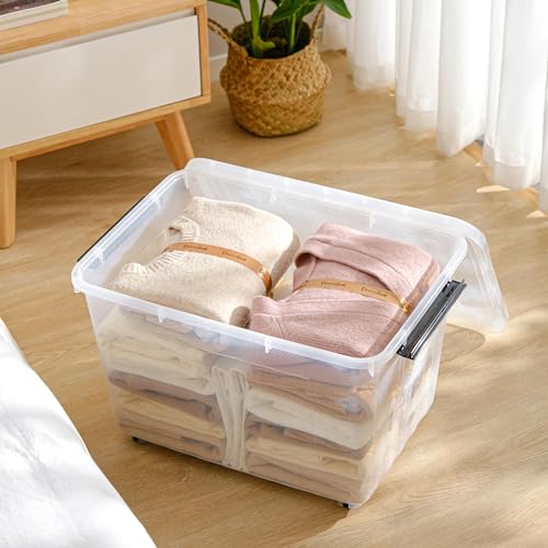 Cetomo 85Qt Plastic Storage Bin with Wheels, Stackable Storage Box with Lid, Organizer, Container for Home, Office, Drom, PP, BPA-Free, Nestable, Clear, 85Quart-4 Pack - size: 85Qt*4