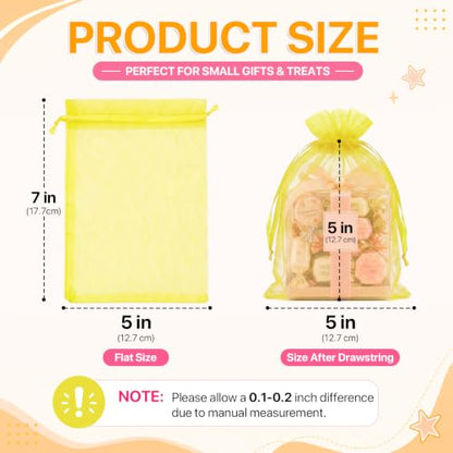 ANZNKU 100PCS Organza Bags 5x7 Yellow Small Gift Mesh Drawstring Goodie Bag - color: Yellow