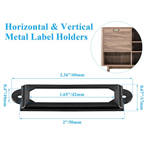 Metal Label Holder, 60mm x 17mm, File Drawer Label Frames, 60pcs - color: Black, size: 60mm x 17mm