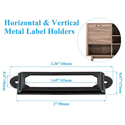 Metal Label Holder, 60mm x 17mm, File Drawer Label Frames, 60pcs - color: Black, size: 60mm x 17mm