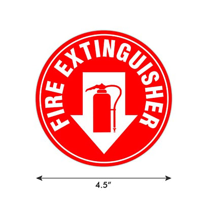 (Set of 5) Fire Extinguisher Sign | 4.5" Circle | Durable Self Adhesive 4 Mil Vinyl | Laminated | Scratch & Fade Resistant | Waterproof - Fire Safety Stickers for Building, Office,