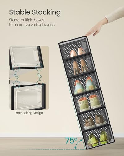SONGMICS Shoe Boxes, Clear Plastic Sneaker Box, Pack of 24 - color: Transparent + Black, size: L-24pcs