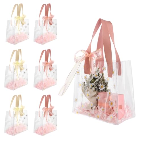 KEUKORZ 6 PCS Daisy Clear PVC Gift Bags with Handles Reusable Transparent - color: Multicolor