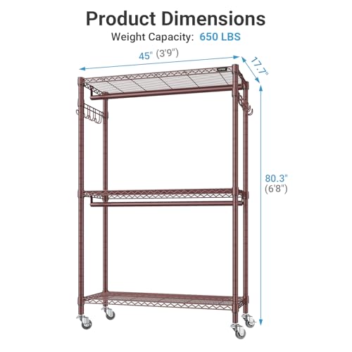 VIPEK R2 Plus Heavy Duty Clothing Rack Rolling Closet for Hanging Clothes - color: Bronze, size: R2 Plus