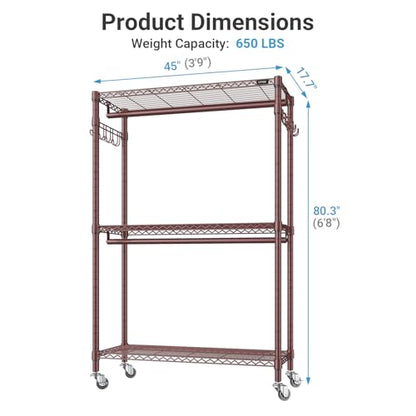 VIPEK R2 Plus Heavy Duty Clothing Rack Rolling Closet for Hanging Clothes - color: Bronze, size: R2 Plus