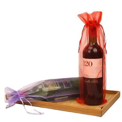 WLEAD Organza Wine Bags 14.9 x 5.9 Inch Drawstring Sheer Mesh Wine Gift Pouches, Reusable Wine Bottle Wrap Covers for Wedding Baby Shower Christmas Halloween Thanksgiving Festival Gift Decor, White