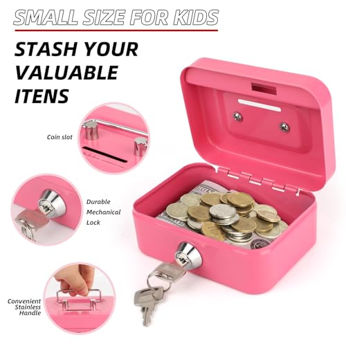 4 Pcs Metal Cash Box Set with Key Lock,4.5" x 3.3" x 2" Steel Money Box for Coins Bills,Portable Mini Safe Piggy Bank for Kids,Christmas Gifts Without Money Tray(Black/Green/Gray/Pink)