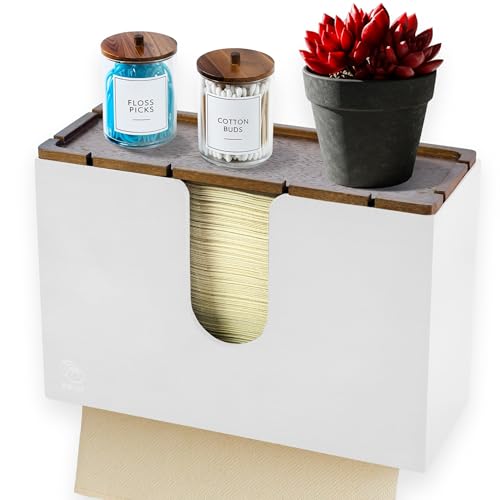 eBun Bamboo Paper Towel Dispenser with Removable Wooden Lid Tray, White - color: -White