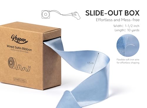 Keypan Blue Satin Ribbon Double-Faced Wired 1-1/2 Inch x 10 Yards - color: Light Blue, size: 1-1/2"