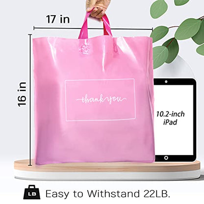 Thank You Shopping Bags - Soft Loop Handles Pink 50Pcs 17x16In - color: Pink, style: 17x16 in