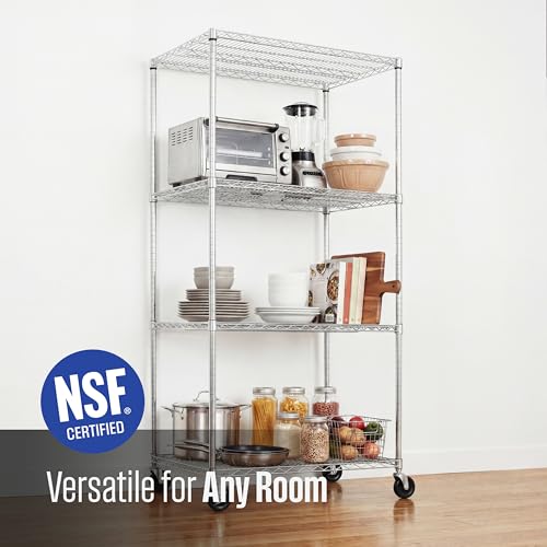 SafeRacks NSF 4-Tier Heavy Duty Steel Wire Rack w/Wheels (36"x24"x72") - color: Silver, size: 24"x36"x72" 4-Tier