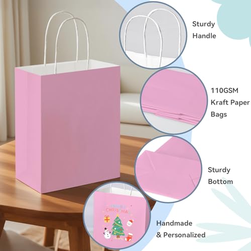 Brothersbox 100 Pack Paper Gift Bags with Handles, 8x4.75x10 Inch, Pink - color: Pink