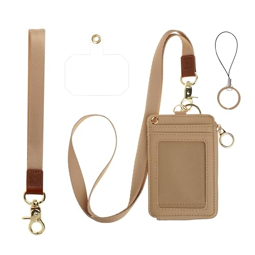 MONDO DESIGNS 2-in-1 ID Badge Holder Lanyard Wallet - Taupe - color: Taupe
