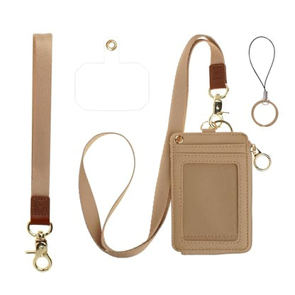 MONDO DESIGNS 2-in-1 ID Badge Holder Lanyard Wallet - Taupe - color: Taupe
