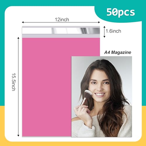 Poly Mailers 12x15.5 Inch, 50 Pack, Pink Shipping Bags, 2.4 Mil - color: Pink, size: 12x15.5 Inch 50 Pcs