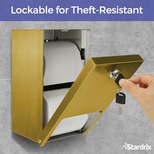Stardrix Gold 2 Roll Stainless Steel Commercial Toilet Paper Dispenser, Heavy Duty Wall Mount Tissue Holder with Lock for Restroom/Bathroom - color: Gold