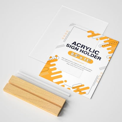 8.5 x 11 Acrylic Sign Holder with Wood Base - Tabletop Display Menu Stand - Clear Plastic L/T Shape Vertical or Slant Back Paper Holders - 6 pack - style: 8.5x11in 6pack