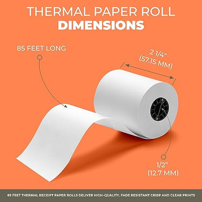 2 1/4" X 85' Thermal Paper Receipt Rolls Fits Clover Mini and Credit Card Machines and Cash Registers 2.25 x 85 ft 50 Per Box for Use in Omni, Verifone FD50 T4220 VX510 VX570 FD50 BPA Free