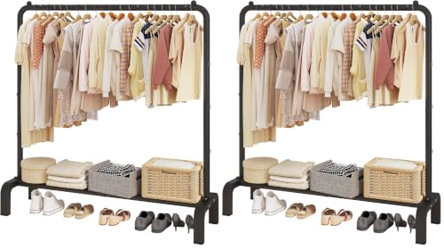 JIUYOTREE Metal Clothing Rack, 43.3 Inches Garment Rack with Bottom Shelf for Hanging Clothes, Coats, Skirts, Shirts, Sweaters, Black (Pack of 2) - color: Black, size: 43.3"W x 15.75"D x 61"H without wheels (Pack of 2)