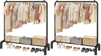 JIUYOTREE Metal Clothing Rack, 43.3 Inches Garment Rack with Bottom Shelf for Hanging Clothes, Coats, Skirts, Shirts, Sweaters, Black (Pack of 2) - color: Black, size: 43.3"W x 15.75"D x 61"H without wheels (Pack of 2)