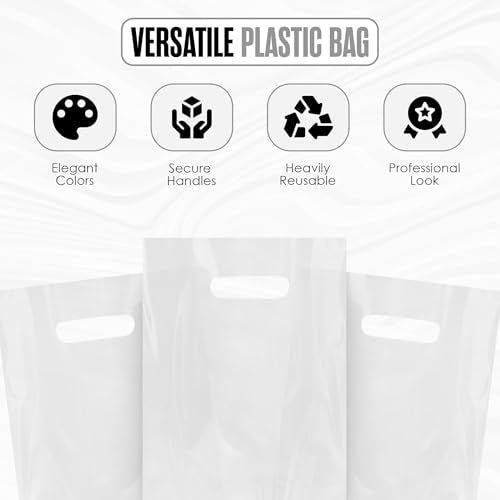 Retail Bags Plastic With Handles GiFt Store Clear 16”x18” Bulk 100 Pack - color: Clear
