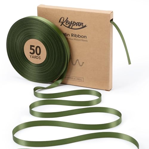 Keypan Green Satin Ribbon, 3/8 Inch, 50 Yards - color: Moss, size: 3/8"