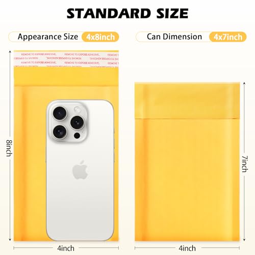 52Pack Yellow 4x8inch Kraft Bubble Mailers Small Business Mailing Packages Self-Sealing Paper Envelopes, Mailer Shipping package Strong Adhesion Padded Envelopes for Jewelry Makeup Supplies - size: 4x8-52pcs