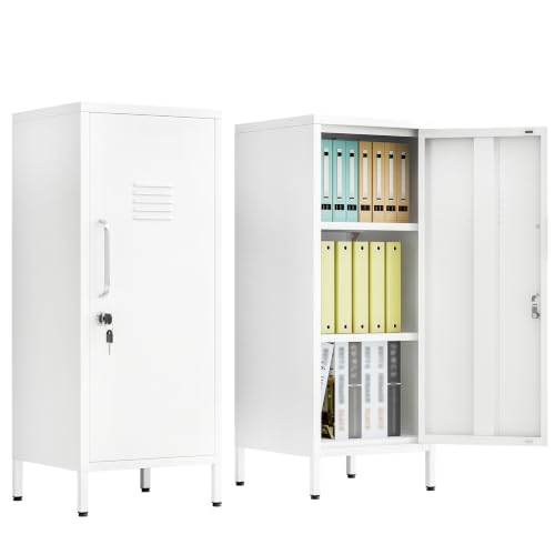 pozdeg 35.43" White Lockable Small Metal Storage Locker - color: White, size: 14.96"D x 14.88"W x 35.43"H