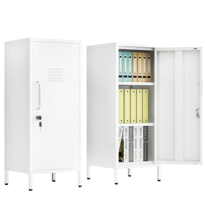 pozdeg 35.43" White Lockable Small Metal Storage Locker - color: White, size: 14.96"D x 14.88"W x 35.43"H