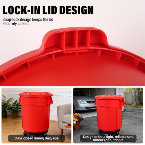 20 Gallon Outdoor Trash Can with Lid and Wheels, Red, 1Pack - color: RED