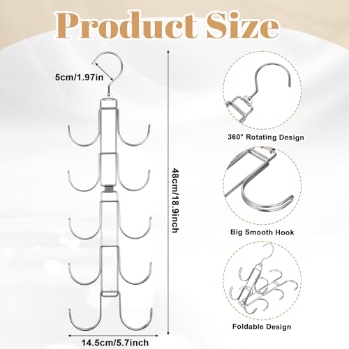 4 Pack Purse Organizer for Closet, Purse Hanger with 10 Big Hooks, 360 Degree Rotation Bag Holder for Organizer&Display, Foldable Space Saving Hangers Rack for Handbag, Belt, Scarf, Tie