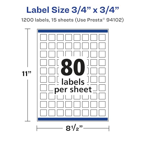 Avery® Matte White Removable Square Labels, Sure Feed® Technology, Print-to-The-Edge, 3/4" x 3/4", 1,200 Removable Labels, Laser/Inkjet Printable - style: 1,200 labels