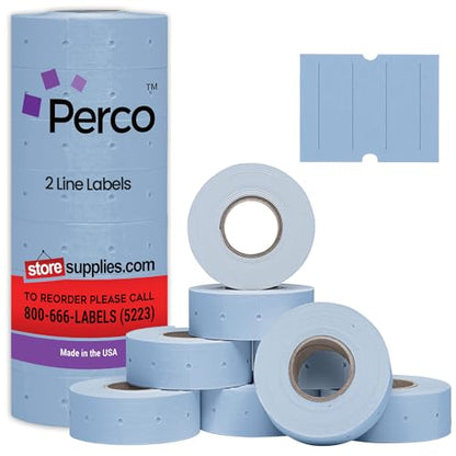 Perco 2 Line Blue Labels - 6,000 Blank Price and Date Gun Labels for Perco 2 Line Price and Date Guns - 8 Rolls, 1 Sleeve - Made in USA - color: Blue, size: 1 Sleeve