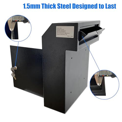 Through-the-Door Mailbox with Key Lock & Rear Access - color: Black, size: Large