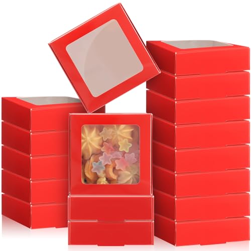 Zonon 30 Pcs Kraft Paper Boxes with Window 4.13 x 4.13 x 1.18inch (Red) - color: Red