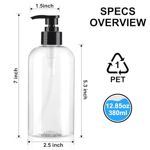Empty Pump Bottles Dispenser 12.85oz/380ml Clear 2 Pack