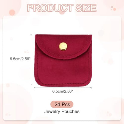 PATIKIL Velvet Jewelry Pouches with Snap Button 3"x3" Rose Red 24pcs - color: Rose Red