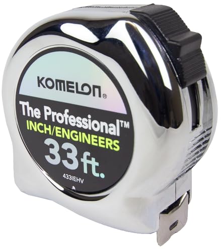 Komelon 433IEHV High-Visibility Professional Tape Measure both Inch and Engineer Scale Printed 33-feet by 1-Inch, Chrome - size: 10.1 m