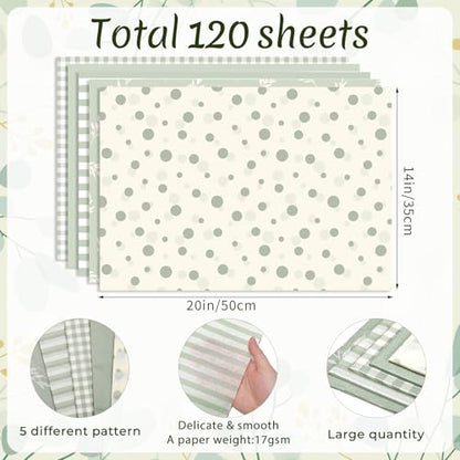 woric 120 Sheets Sage Green Tissue Paper for Gift Bags 20 x 14 Inch - color: Sage Green