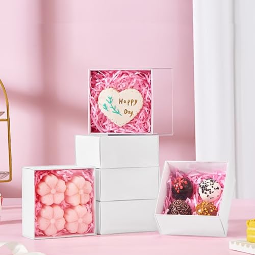 50PCS 4x4x2Inch White Drawer-Style Gift Boxes for Macarons, Cookies, Chocolate Truffles & Donuts - Christmas Party Favors, Holiday Treat Boxes, Bakery Packaging Party Favors&Holiday Celebrate