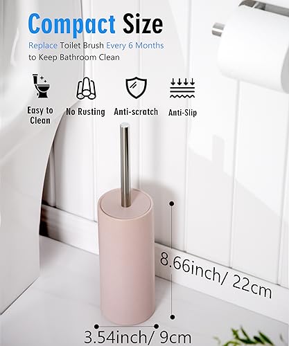 Matt Pink Ceramic Toilet Brush and Holder Set - color: Matt Pink, size: Set/1