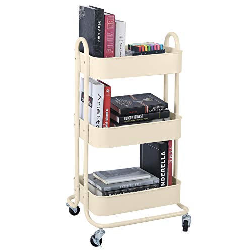 Melody House 3-Tier Metal Mesh Utility Rolling Cart Storage Organization Cart with Wheels, Beige - color: A- Beige