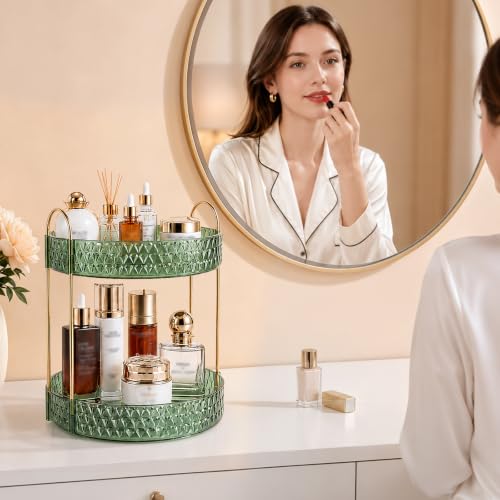 Large Capacity Rotating Makeup Organizer Perfume Stand Holder, 2 Tier Green - color: Green, size: 2 Tier (Standard)