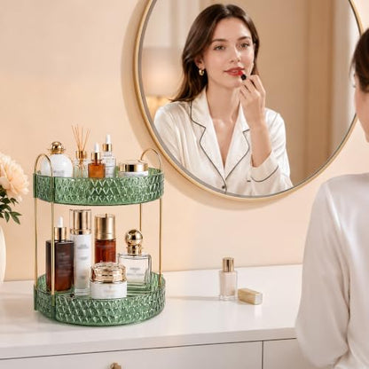 Large Capacity Rotating Makeup Organizer Perfume Stand Holder, 2 Tier Green - color: Green, size: 2 Tier (Standard)
